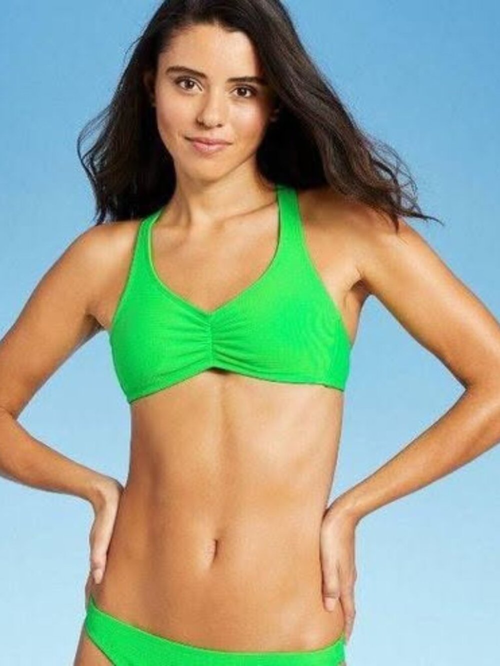 Xhilaration Juniors' Textured Cinch-Front Bralette Bikini Top, Green, Large 8/10